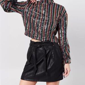 Free People Payton Paperbag Mini Skirt Faux Leather Size 2